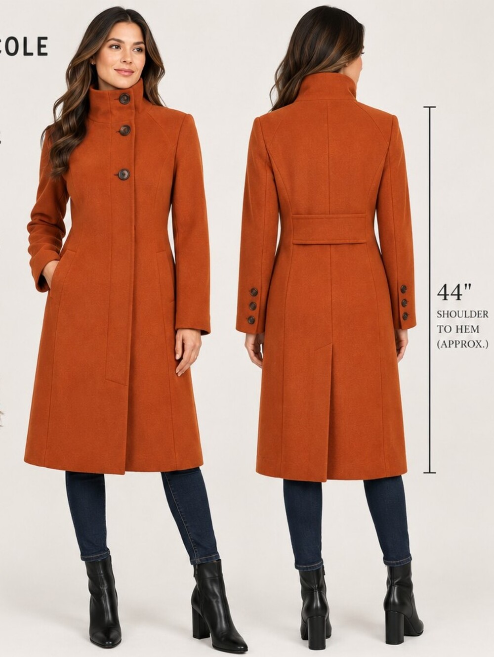 Kenneth Cole New York Burnt Orange Wool Blend Coat S NWT